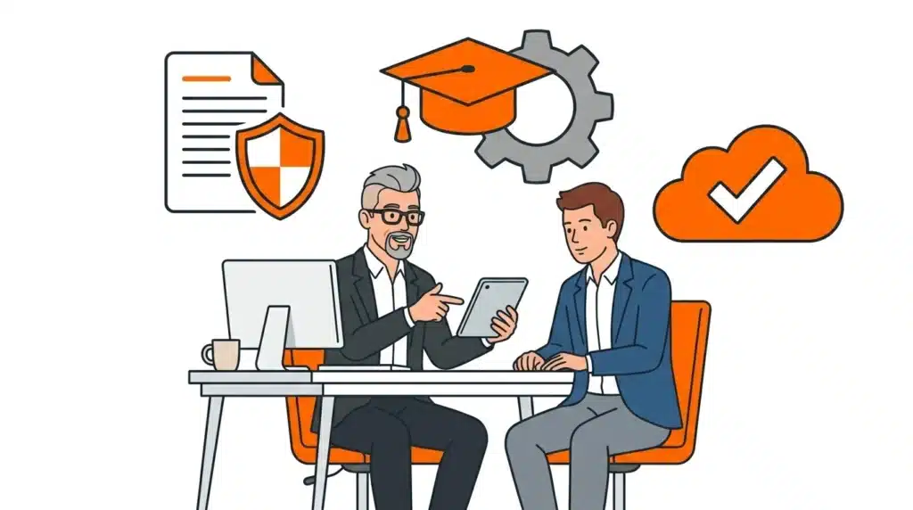 Rappresentazione stilizzata di tutoraggio aziendale in merito agli obblighi di sicurezza sul lavoro e d.lgs. 81/2008 secondo l'ultimo accordo stato regioni.